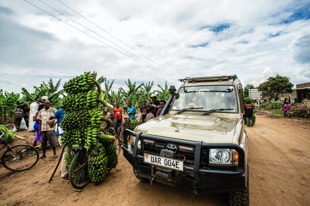 Safari Landcruiser on the road to Mgahinga, Uganda