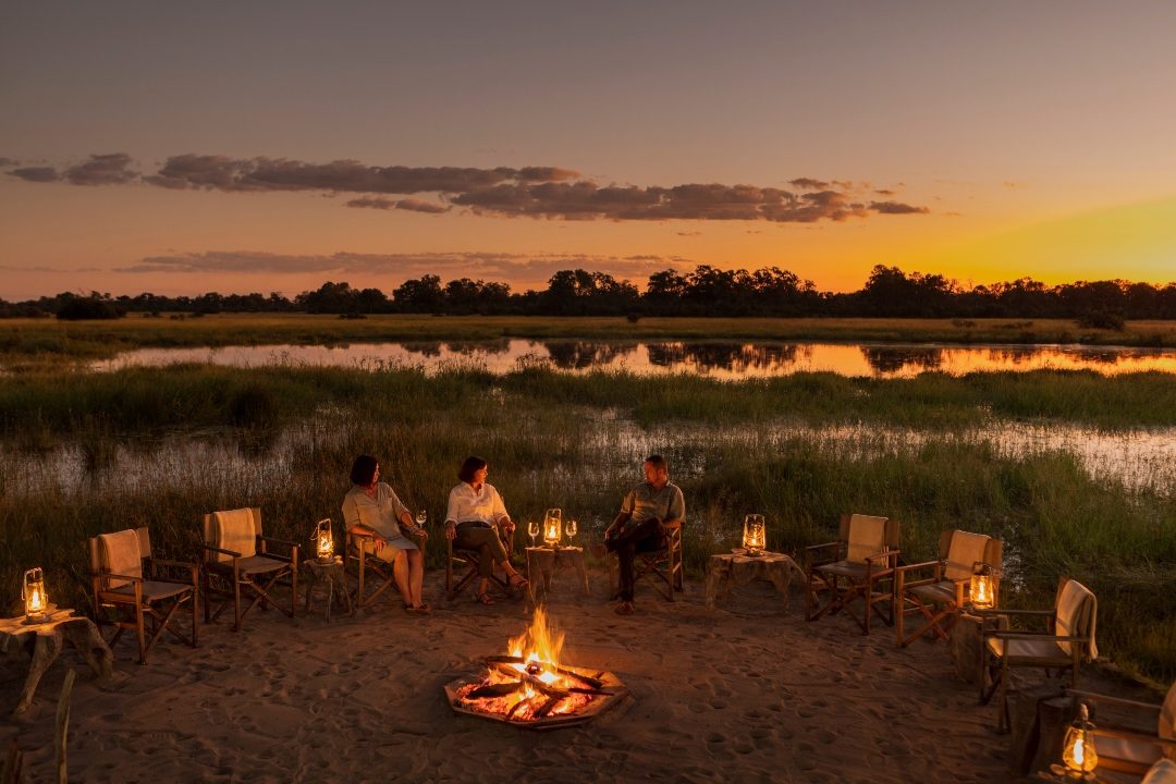 Fire pit at dusk overlooking a Delta lagoon