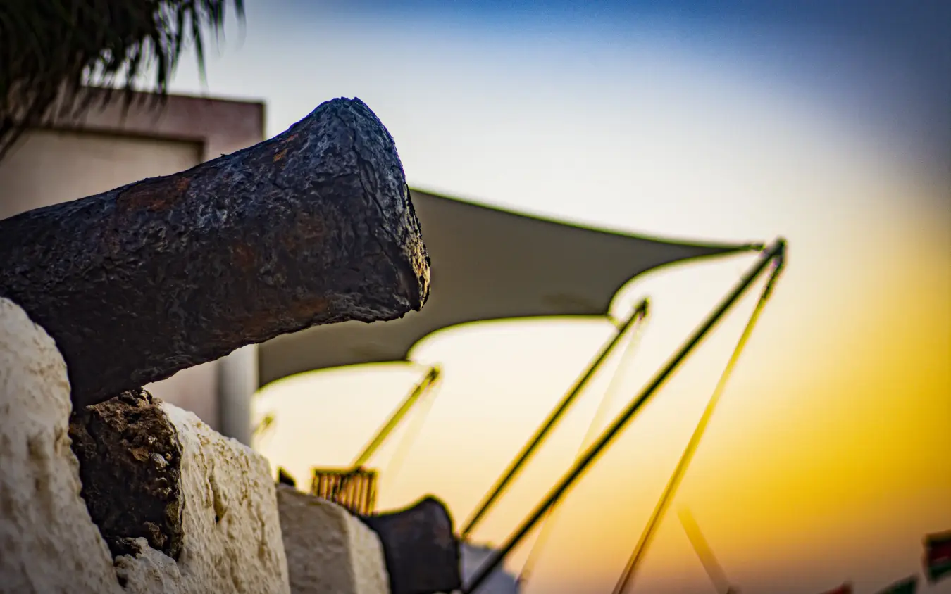 Weathered rope detail at sunset with solar panels, Peponi Hotel, Lamu Archipelago, Kenya