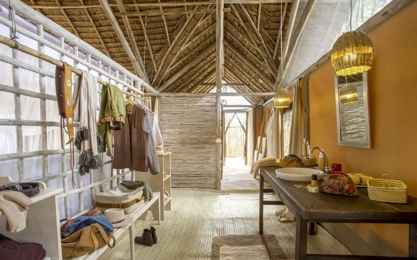 Interior view of safari lodge guest room with furnishings, Kuro Tarangire, Tarangire National Park, Tanzania