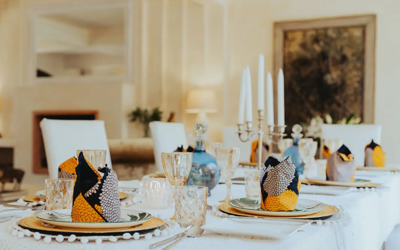 Formal dining table set with decorative place settings, Manzili House, Nairobi, Kenya