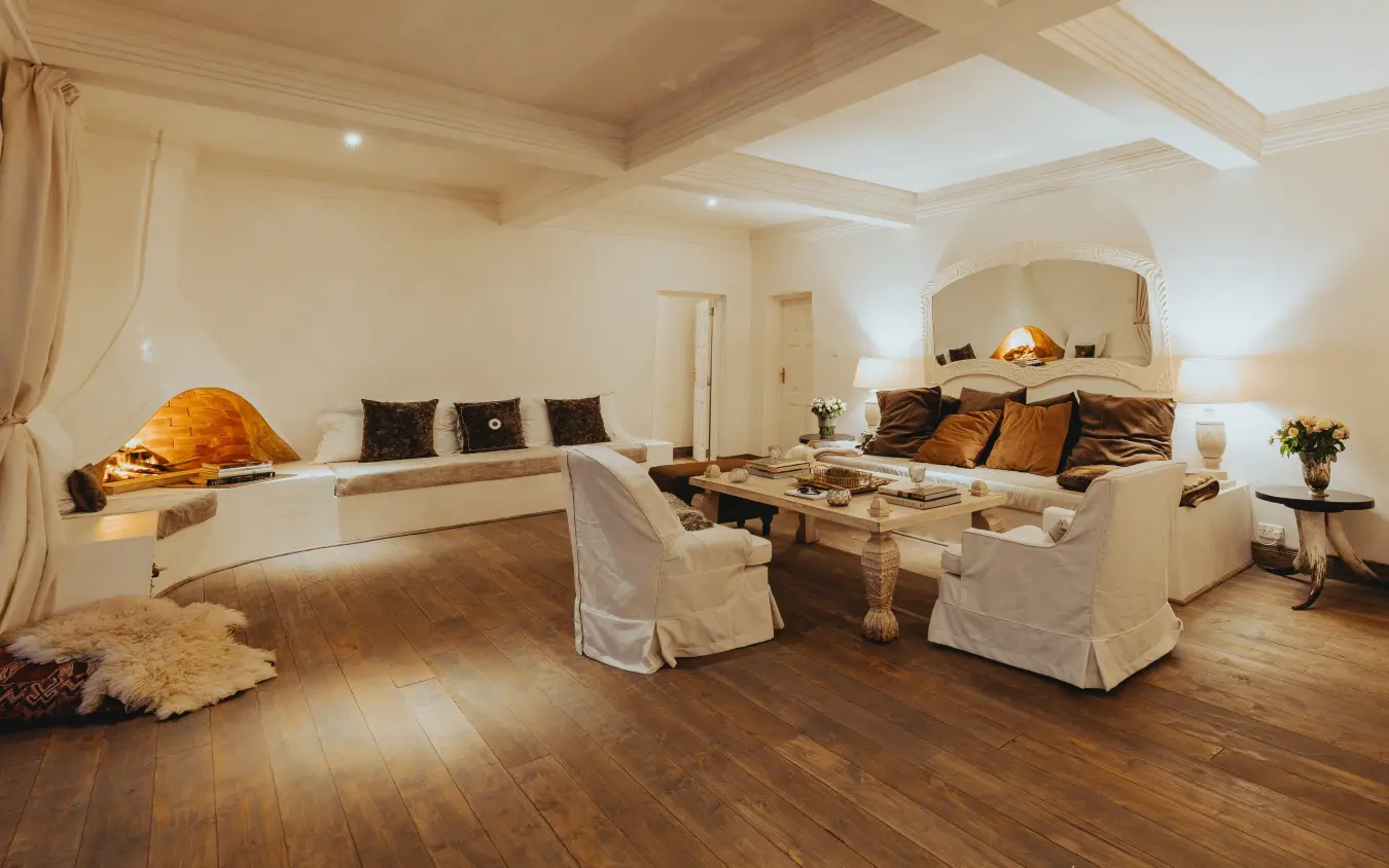 Spacious bedroom suite with coffered ceiling and sitting area, Manzili House, Nairobi, Kenya