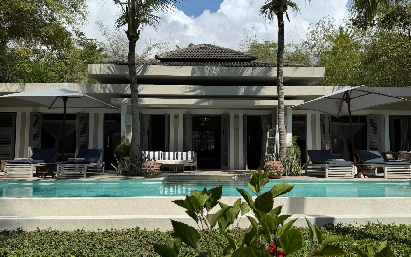 Modern poolside pavilion with palm trees and lounge areas, Maya Kobe, Kilifi, Kenya