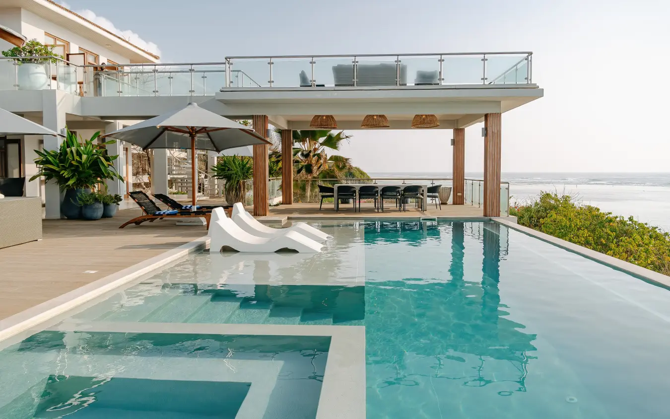 Modern waterfront villa with infinity pool overlooking coastal bay, My Amani, Kilifi, Kenya