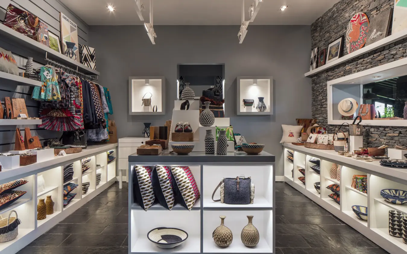 Retail shop interior with artisan crafts and home goods, Nyungwe House, Nyungwe Forest, Rwanda