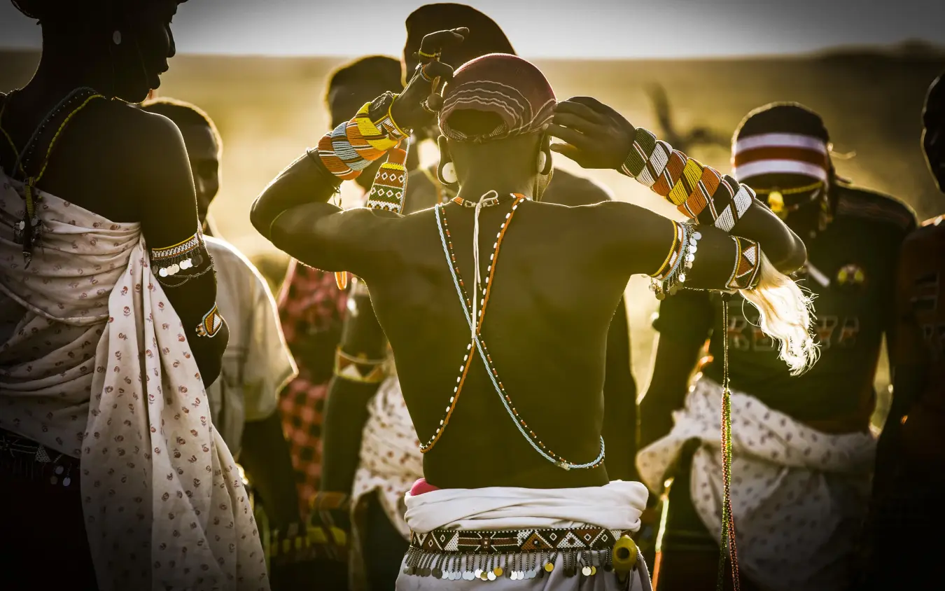 Indigenous people in traditional dress and beaded jewelry, Segera, Laikipia Highlands, Kenya