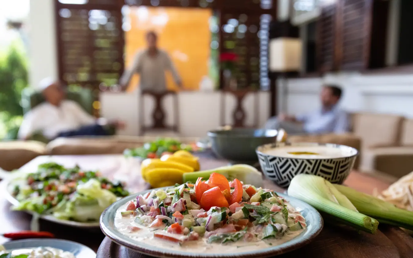 Plated ceviche with vegetables and corn on table, Sheba’s Secret Garden, Nairobi, Kenya