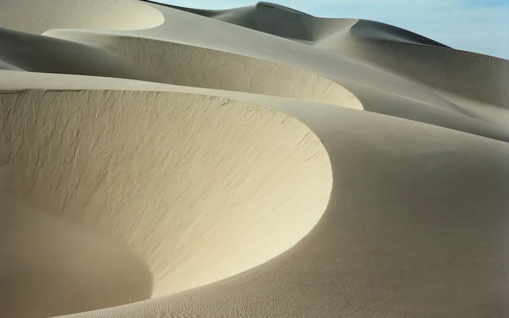 Rolling sand dunes with smooth curves and shadows, Shipwreck Lodge, Skeleton Coast, Namibia