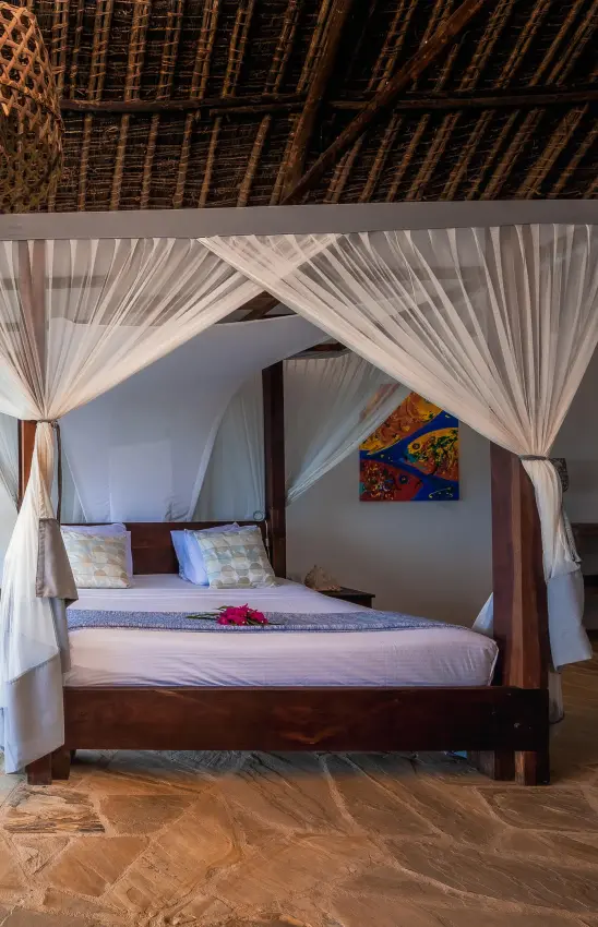 Canopy bedroom with forest views and open-air deck, The Manta Resort, Zanzibar & Pemba, Tanzania
