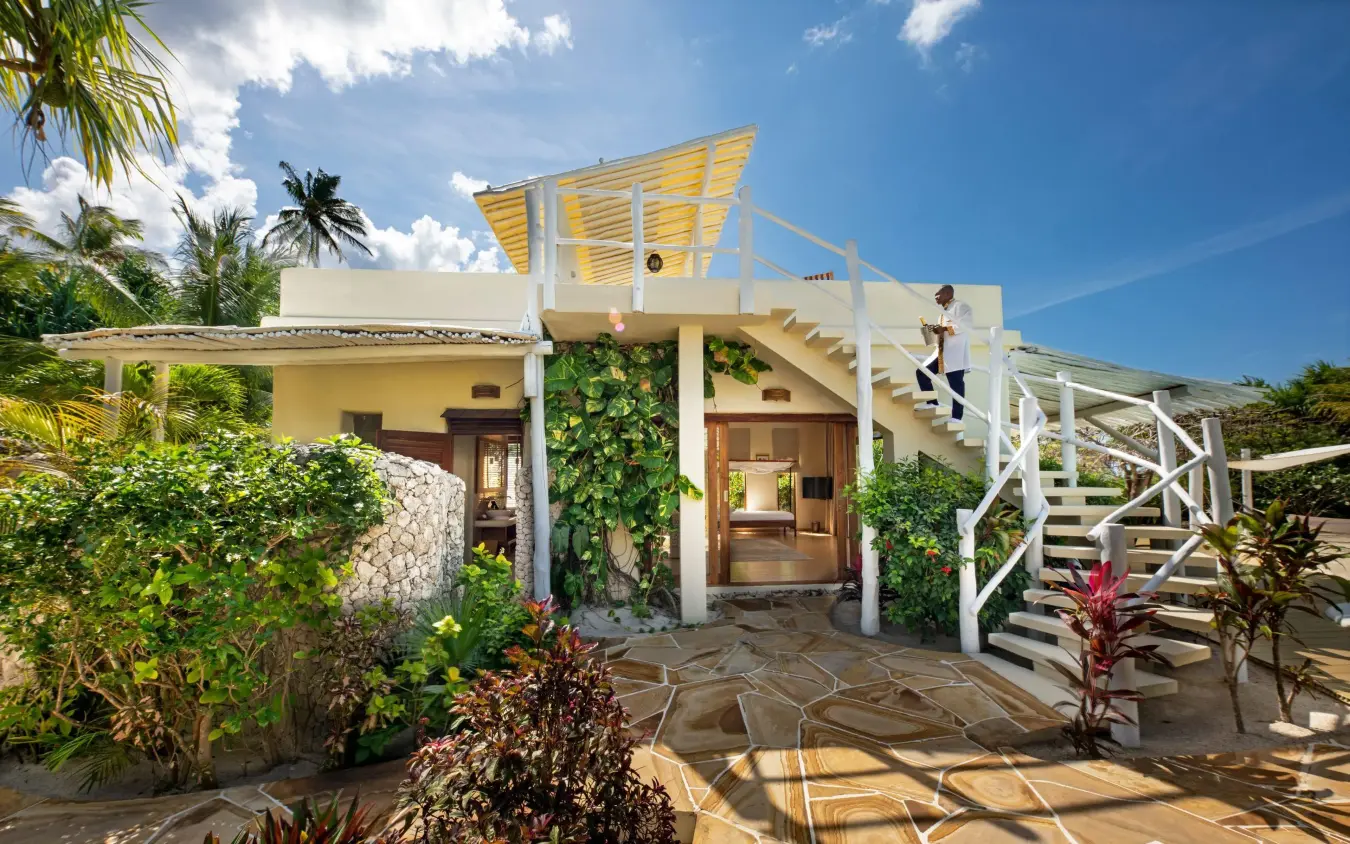 Modern villa with white pergola and tropical landscaping, White Sand Luxury Villas & Spa, Zanzibar & Pemba, Tanzania