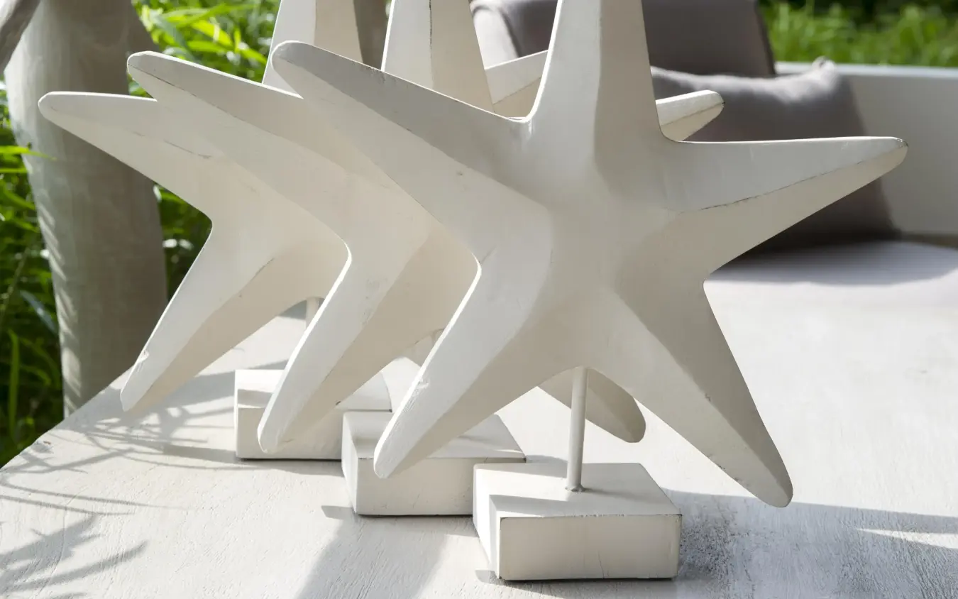 White starfish decorative sculptures on wooden deck, Zawadi Hotel, Zanzibar & Pemba, Tanzania