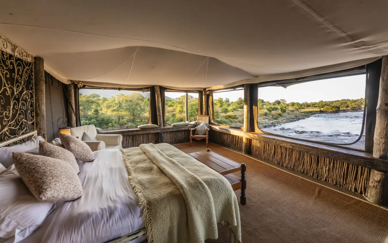 Luxury safari suite with panoramic river views and natural landscape, Kimya Kimya Camp, Maasai Mara, Kenya